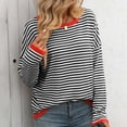 thumbnail image 1 of Goodtrade8 Winter Sweaters Loose Lightweight Crew Neck Casual Striped Long Sleeve Winter Tops for Women, 1 of 6