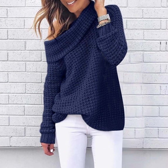 Goodtrade8 Winter Sweaters Plus Size Knitted Solid Color Long Sleeve Turtleneck Casual Sweater Tops Sizes S-XXXL