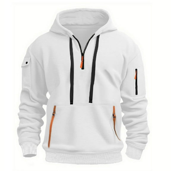 Goodtrade8 Winter Sweatshirt for Men Quarter Zipper Plain Hooded Long Sleeve Drawstring Pocket Athletic Mens Hoodies