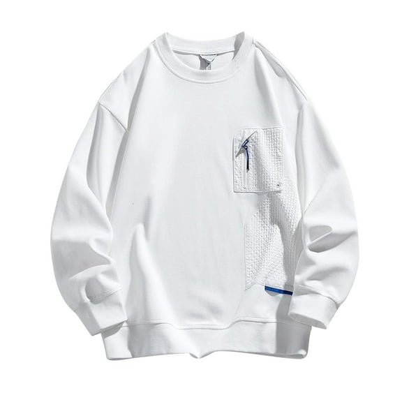 Goodtrade8 Winter Tops for Men Athletic Long Sleeve Plain Pocket Crew Neck Men's Sweatshirts