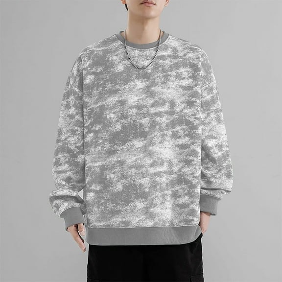 Goodtrade8 Winter Tops for Men Tie Dye Long Sleeve Casual Crew Neck Big and Tall Mens Sweatshirts
