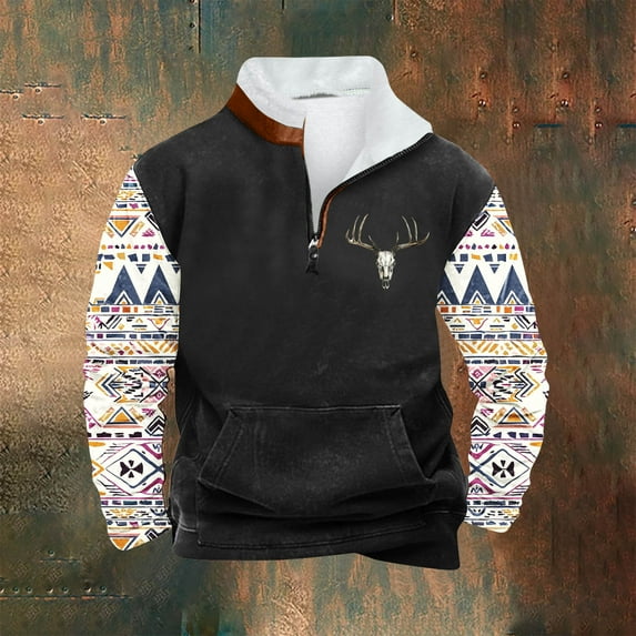 Goodtrade8 Winter Tops for Men Zip Mock Neck Graphic Half Zipper Pocket Long Sleeve Casual Sweatshirts for Men