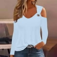 thumbnail image 1 of Goodtrade8 Winter Tops for Women Light Blue Cold Shoulder Casual Solid Color Long Sleeve V-Neck Winter Shirts for Women Plus Size, 1 of 5