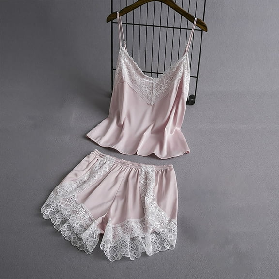 Goodtrade8 Woman Pajamas Sets Silk 2 Piece Camisoles Solid Color Casual Sleepwear Sleeveless Women Pj Sets