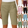 thumbnail image 1 of Goodtrade8 Women Solid Stretch Twill Shorts Thin Waist Pull Regular Hiking Shorts Bermuda Summer Casual With Pockets, 1 of 10