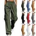 thumbnail image 1 of Goodtrade8 Women's Athletic Athletic Casual Solid Color Pants Straight Leg Cargo Casual Trousers with Pockets, 1 of 10