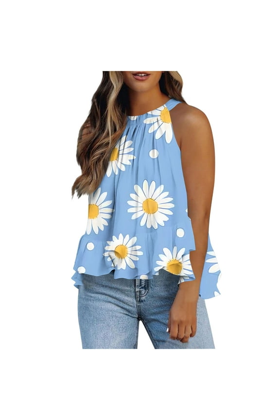 Women's Work Tank Tops Sleeveless Dressy Pullover Crew Neck Casual,Summer Floral Print Lightweight Tops for Women