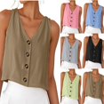 thumbnail image 1 of Goodtrade8 Women's Work Tops Sleeveless Cotton Linen Button up Summer Casual,Plain Dressy V-Neck Tank Tops for Women Lightweight, 1 of 9