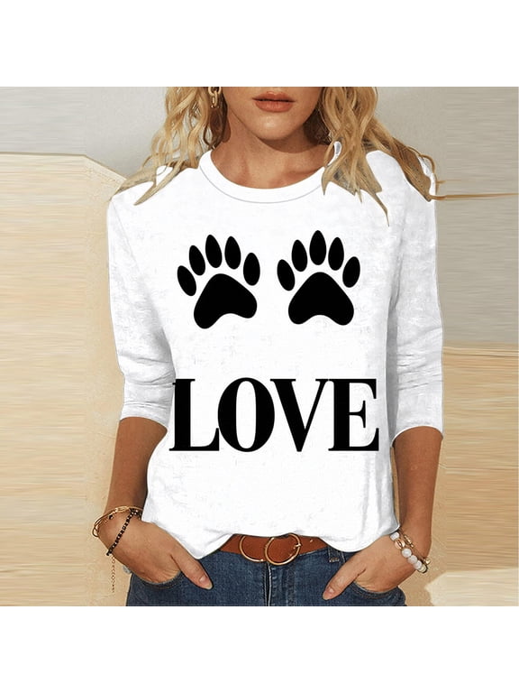 Womens 3/4 Sleeve T-Shirts Plus Size Pullover Holiday Graphic Spring Fashion Tops for Women Valentine