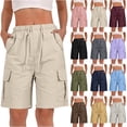 thumbnail image 1 of Goodtrade8 Womens Cargo Shorts Knee Length Summer Bermuda Short Athletic Drawstring Solid Color Womens Shorts, 1 of 8