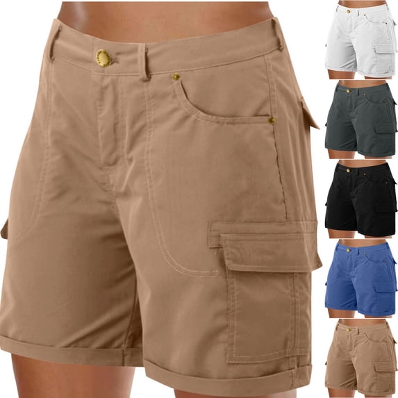Goodtrade8 Womens Cargo Shorts Summer Button Bermuda Short Casual Lightweight Solid Color Ladies Hiking Shorts