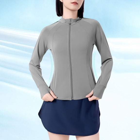 Goodtrade8 Womens Jacket Lightweight Zip up Yoga Casual Crew Neck Long Sleeve Solid Color Womens Tops for Winter