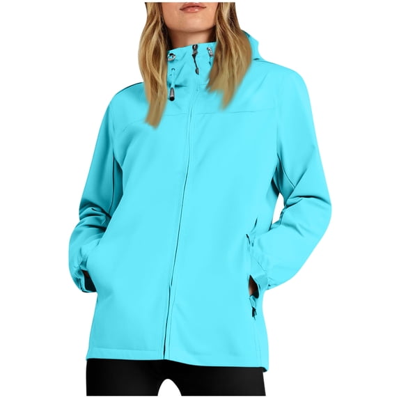 Goodtrade8 Womens Jacket Plus Size Windproof Hooded Solid Color Casual Zip up Long Sleeve Women Tops,Sizes S-XXXL