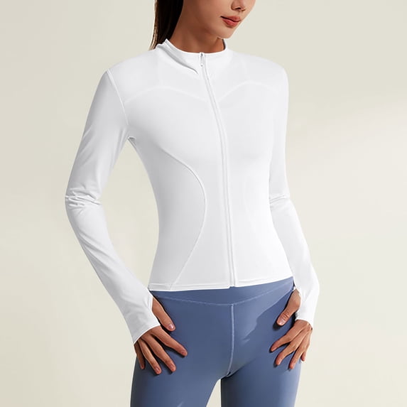 Goodtrade8 Womens Jackets Lightweight Zip up Yoga Long Sleeve High Neck Casual Solid Color Women's Tops