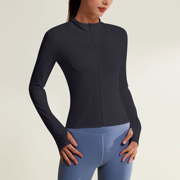 Goodtrade8 Womens Jackets and Coats Lightweight Zip up Yoga Solid Color High Neck Long Sleeve Casual Womens Tops for Winter