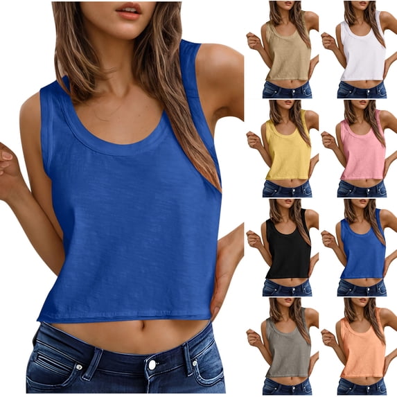 Goodtrade8 Womens Loose Fit Tank Tops Camisole Summer Tshirts 100% Cotton Sleeveless Casual Undershirts Outdoor Crew Neck Tops for Women Work