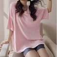 thumbnail image 1 of Goodtrade8 Womens Lounge Sets 2 Piece Cotton Casual Solid Color Short Sleeve Sleepwear Crew Neck Pj Tops for Women, 1 of 5
