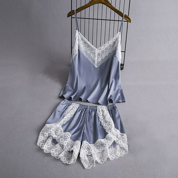 Goodtrade8 Womens Loungewear Silk 2 Piece Camisoles Solid Color Sleeveless Casual Sleepwear Holiday Woman Pajamas