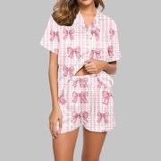 Goodtrade8 Womens Pajama Sets Short Sleeve 2 Piece Soft Collared Sleepwear Casual Printed Womens Pajama Tops