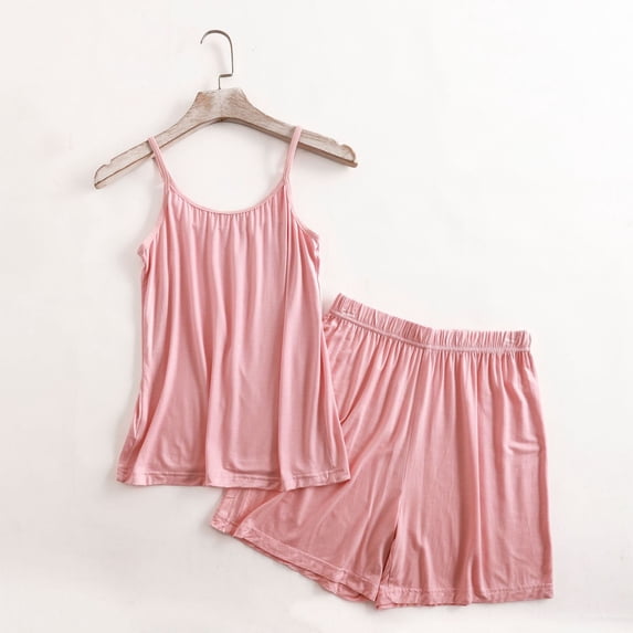 Goodtrade8 Womens Pajama Sets Soft Plus Size Camisoles Loungewear Sleeveless Casual Solid Color Women Pj Sets