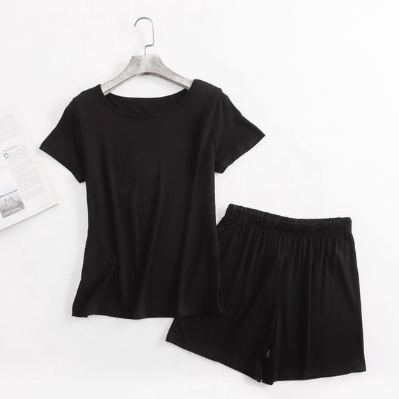 Goodtrade8 Womens Pajamas Plus Size 2 Piece Crew Neck Short Sleeve Casual Solid Color Loungewear Women Pajamas