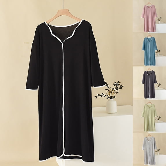 Goodtrade8 Womens Plus Size Nightgown Long Sleeve Summer Pajamas Dress Sleepwear Modal Sleep Shirts Casual Soft Homewear Night Gowns for Ladies V-Neck