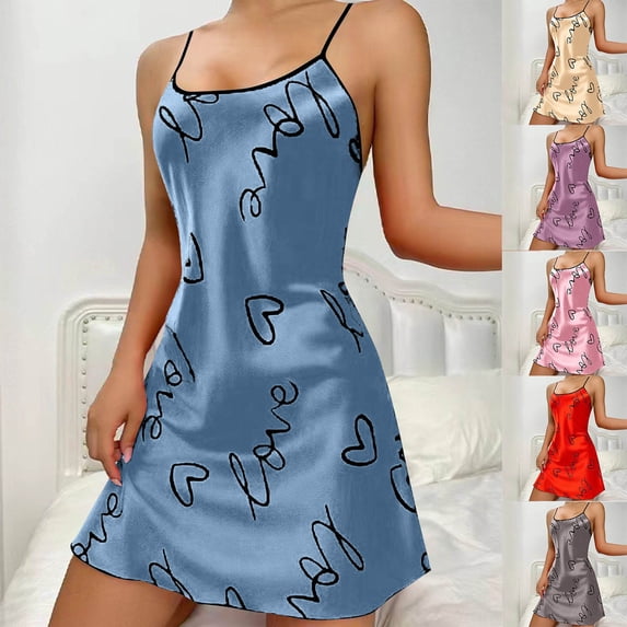 Goodtrade8 Womens Plus Size Nightgown Sleeveless Pajamas Dress Cozy Soft Summer Sleep Shirts Sleepwear Crew Neck Night Gowns for Ladies Printed