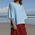 thumbnail image 1 of Goodtrade8 Womens Plus Size Tops Pullover Soft Light Blue Fall Winter Long Sleeve Crew Neck Fashion Blouse for Women Solid Color, 1 of 5