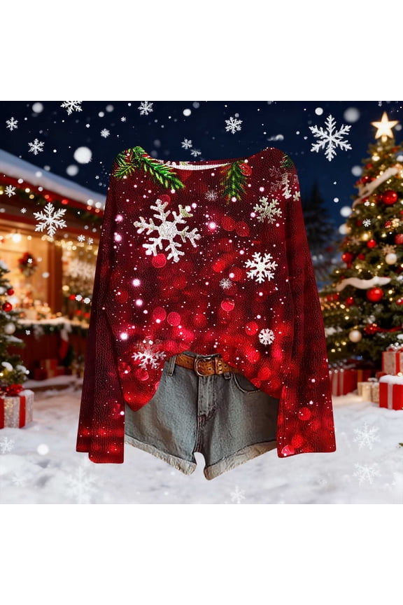 Womens Shirts Festival Long Sleeve Pullover Knitting Cotton Christmas Winter Fashion Warm Tops for Women Graphic