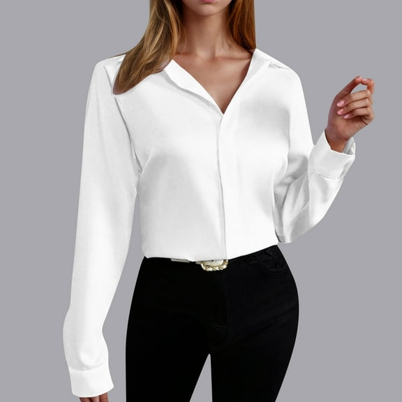 Goodtrade8 Womens Shirts Tunic Lightweight Casual Solid Color Long Sleeve Collared Women's Tops