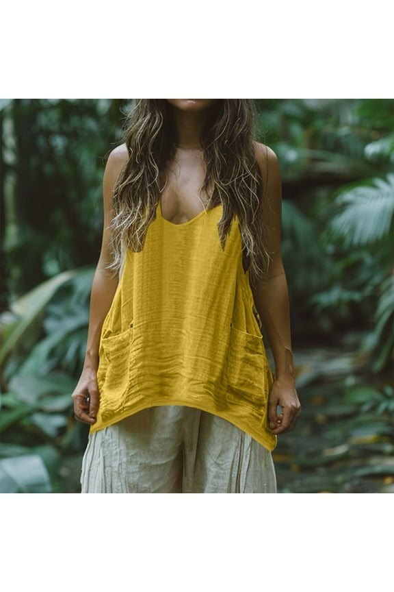 Womens Sleeveless Tank Tops Work Dressy Pullover Pockets Summer,Cotton Linen V-Neck Casual Plain Tops for Women Lightweight