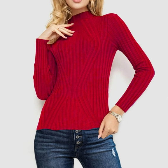 Goodtrade8 Womens Sweaters Lightweight Casual Long Sleeve Solid Color High Neck Sweater Women Tops