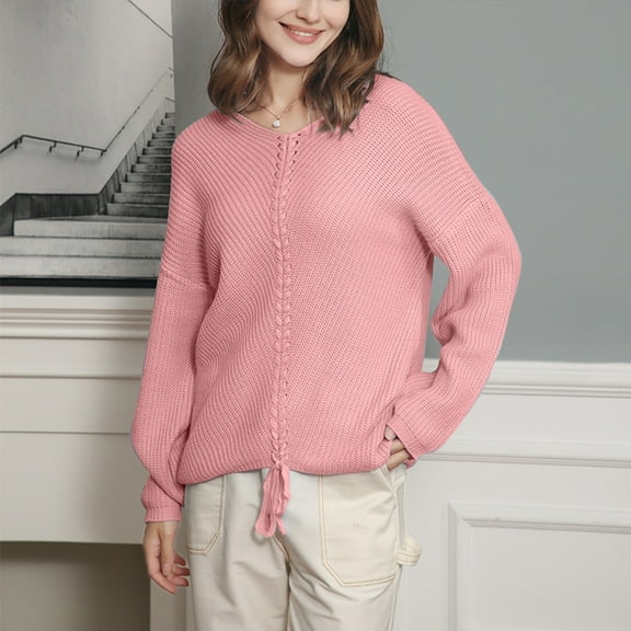 Goodtrade8 Womens Sweaters Plus Size Knitted Long Sleeve Crew Neck Casual Solid Color Sweater Women Top Sizes S-XXXL