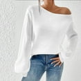 thumbnail image 1 of Goodtrade8 Womens Sweaters Pullover One Shoulder Long Sleeve Solid Color White Casual Sweater Women Tops, 1 of 4