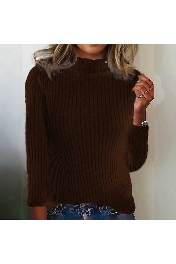 Womens Sweaters Thick Knitted Solid Color Casual Turtleneck Long Sleeve Sweater Women Top