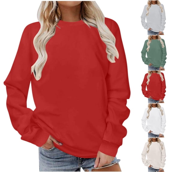 Goodtrade8 Womens Sweatshirts Plus Size Crew Neck Plain Lightweight Long Sleeve Winter Womens Tops