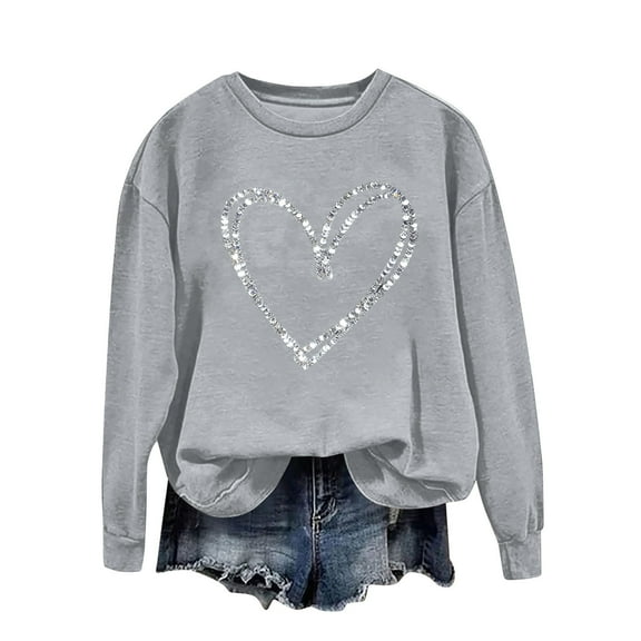 Goodtrade8 Womens Sweatshirts Valentine Crew Neck Shirts Spring Long Sleeved Valentine's Days Tops for Women Love Heart