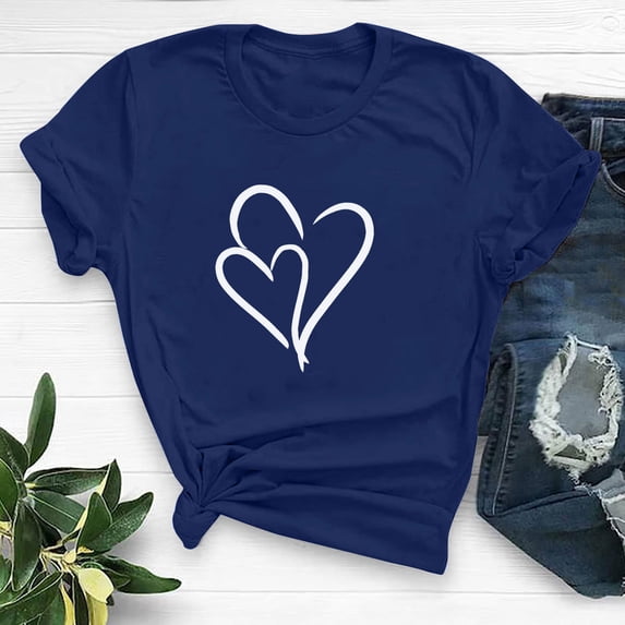 Goodtrade8 Womens T-Shirts Valentines Plus Size Heart Valentine for Women Graphic Gifts Short Sleeve Pullover Womens Spring Tops