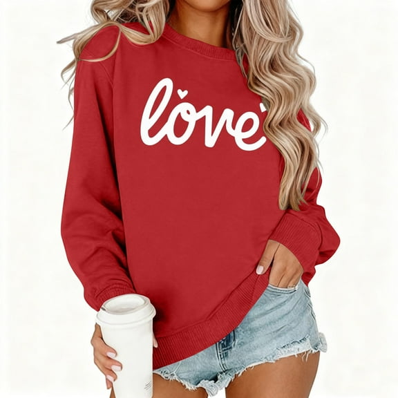Goodtrade8 Womens Plus Valentine Tops Holiday Long Sleeve Sweetheart Gifts Valentines Day Top Casual Crewneck Pullover