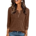 thumbnail image 1 of Goodtrade8 Womens Tops Slim Textured Pullover Long Sleeve Fashion Coffee Button up Fall Winter Blouse for Women Trendy, 1 of 6