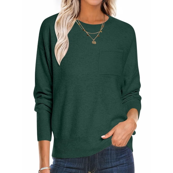 Goodtrade8 Womens Tops Soft Crew Neck Pullover Lightweight Long Sleeve Green Basic Fashion Blouse for Women Fall Winter
