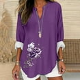 thumbnail image 1 of Goodtrade8 Womens Tops Tunic Purple Long Sleeve V-Neck Floral Casual Womens Shirts Plus Size, 1 of 4