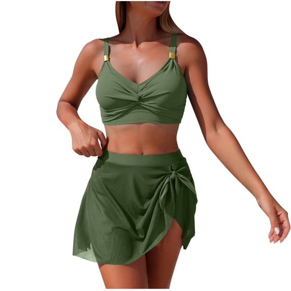 Goodtrade8 Womens Two Piece Bathing Suit Halter Tankini Swim Solid Color Modest Sporty Swimsuits Tops