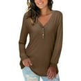 thumbnail image 1 of Goodtrade8 Yellow Tops Women Tunic Button V-Neck Solid Color Casual Plus Size Shirts for Women, 1 of 8