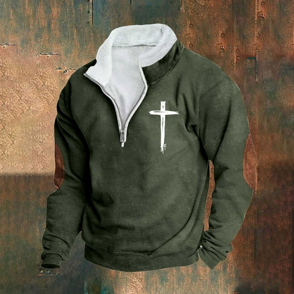 Goodtrade8 Zip Mock Neck Mens Tops Long Sleeve Quarter Zipper Graphic Long Sleeve Casual Sweatshirt