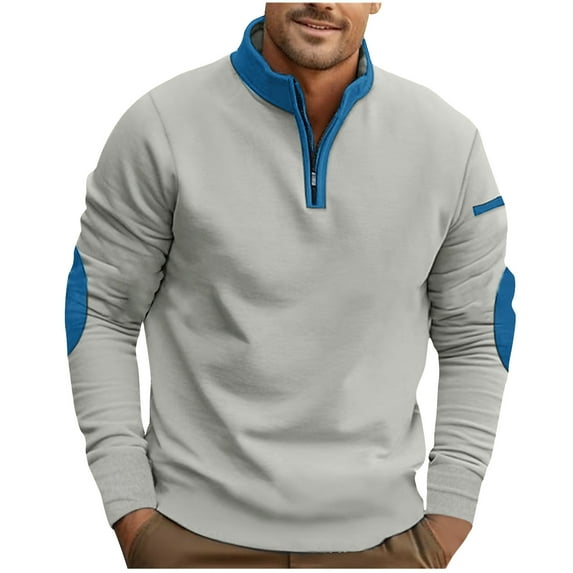 Goodtrade8 Zip Mock Neck Tops for Men Color Block Half Zipper Casual Long Sleeve Sweatshirt