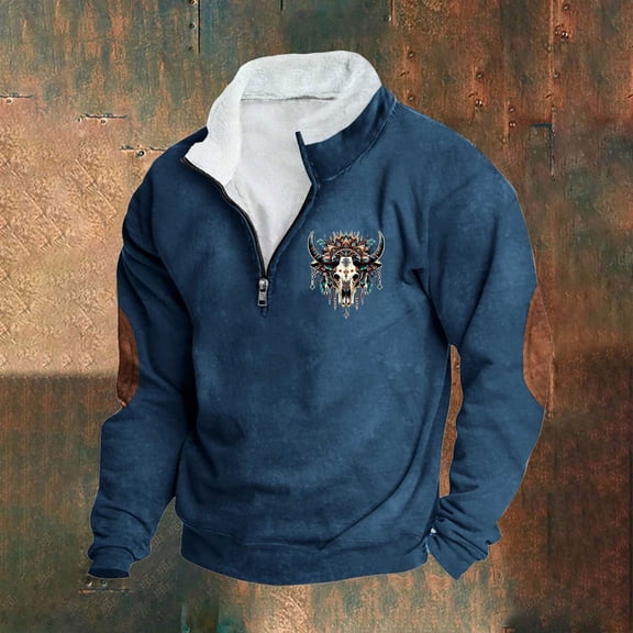 Goodtrade8 Zip Mock Neck Tops for Men Graphic Half Zipper Long Sleeve Casual Winter Sweatshirt for Men