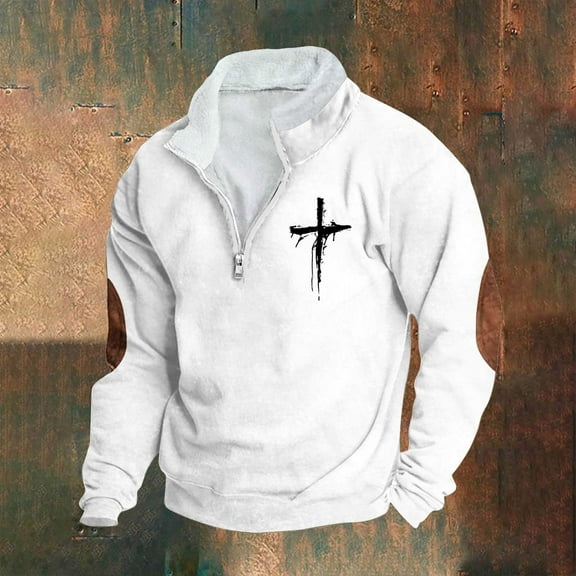 Goodtrade8 Zip Mock Neck Winter Tops for Men Graphic Quarter Zipper Long Sleeve Casual Oversized Sweatshirt