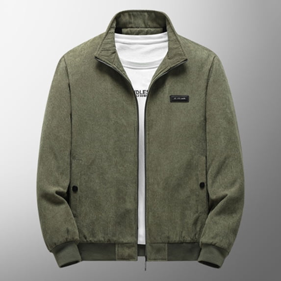 Goodtrade8 Zip up Jackets for Men Warm Fleece Jackets Casual Stand Collar Green Pocket Plain Winter Coats for Men