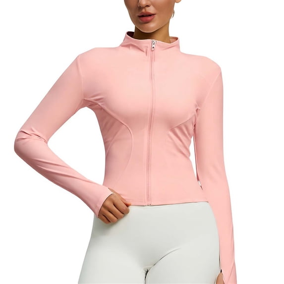 Goodtrade8 Zip up Jackets for Women Lightweight Yoga Long Sleeve High Neck Casual Solid Color Tops for Women 2025